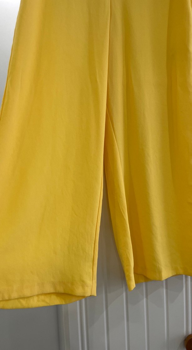 Sarı Kadın Midi Dökümlü Kumaş Pantolon - Görsel 2