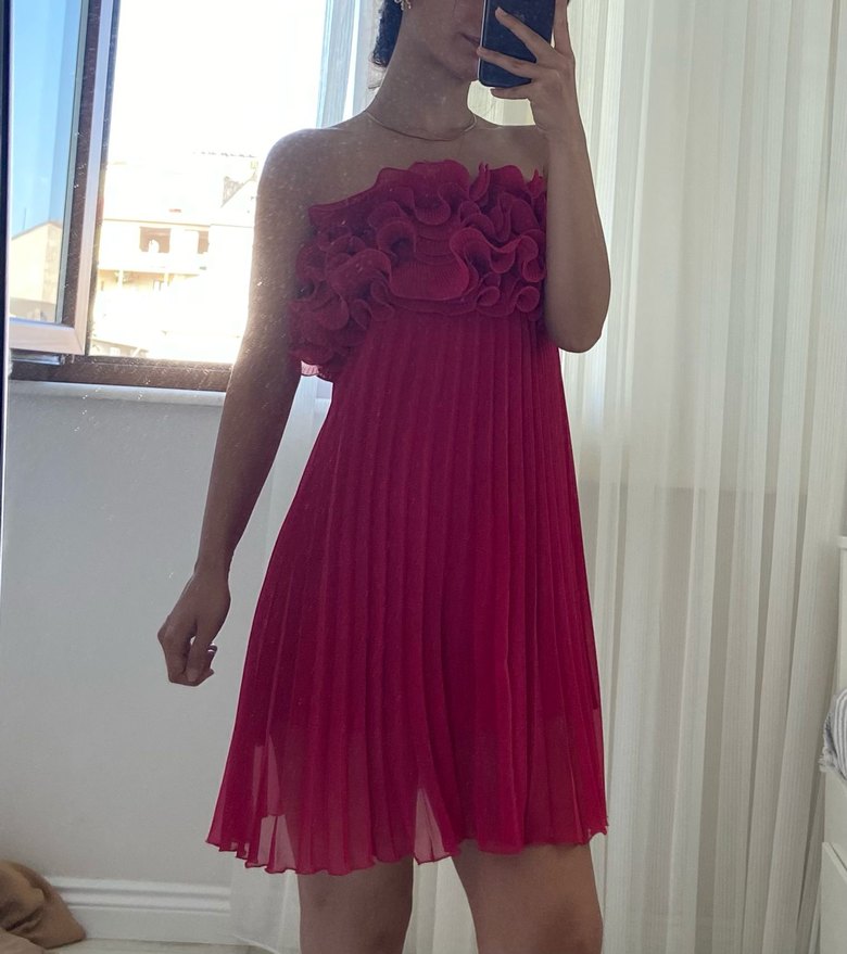 Fuşya Straplez Mini Abiye Elbise - Görsel 3