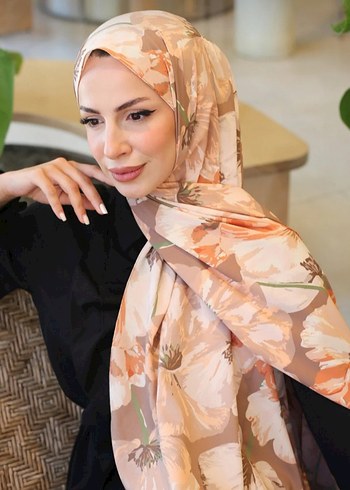 Bohem Tarzı Kahverengi Çiçekli Kadın Şal - Görsel 2