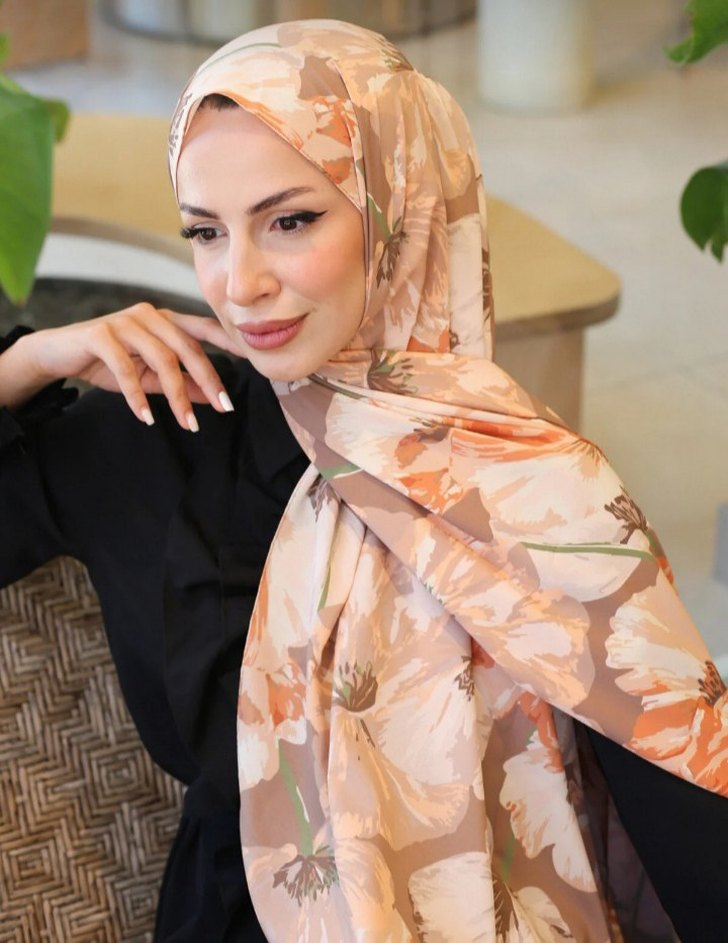 Bohem Tarzı Kahverengi Çiçekli Kadın Şal - Görsel 2