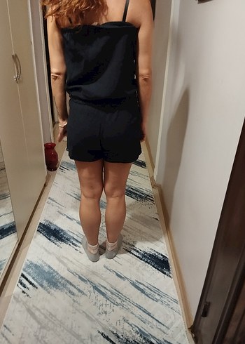 Siyah silebezi Straplez Kısa Tulum - Görsel 2