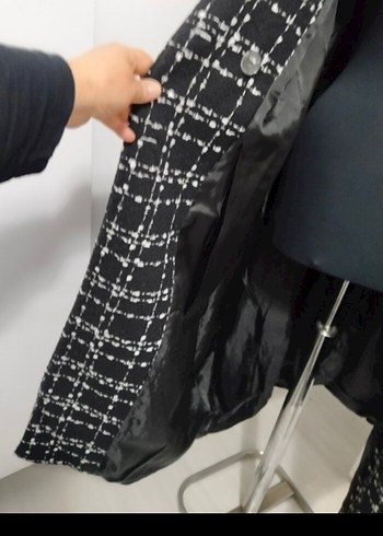 xl Beden Kadın Siyah Ekose Uzun Ceket