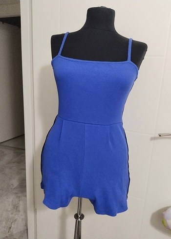 Mavi Mini Askılı Kadın Tulum - Görsel 3