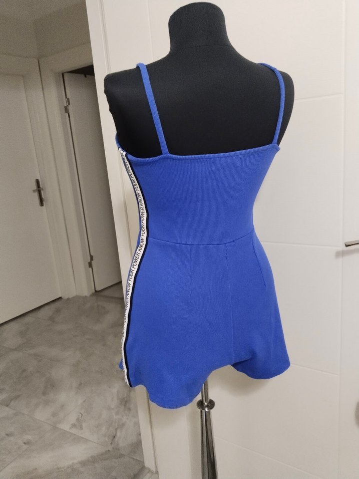 Mavi Mini Askılı Kadın Tulum - Görsel 2