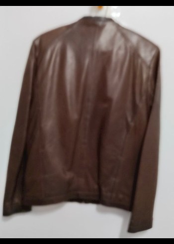 Kahverengi Deri Biker Ceket - Görsel 2