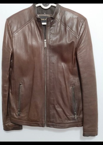 Kahverengi Deri Biker Ceket - Görsel 3