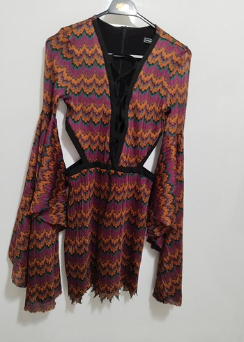 Bohem V Yaka Mini Örgü Elbise - Görsel 7