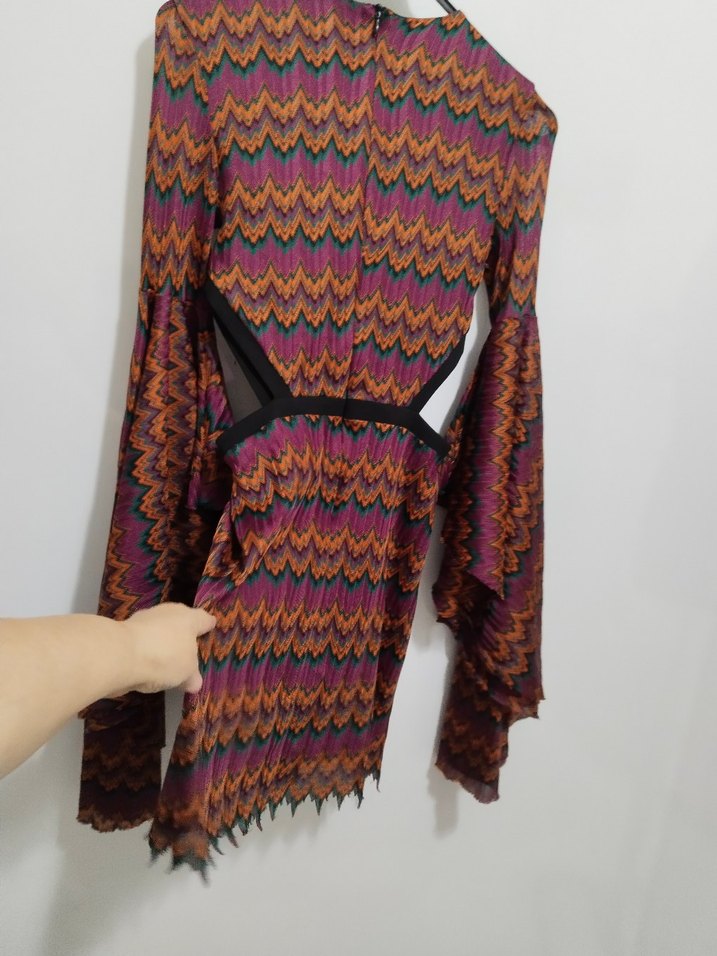 Bohem V Yaka Mini Örgü Elbise - Görsel 5