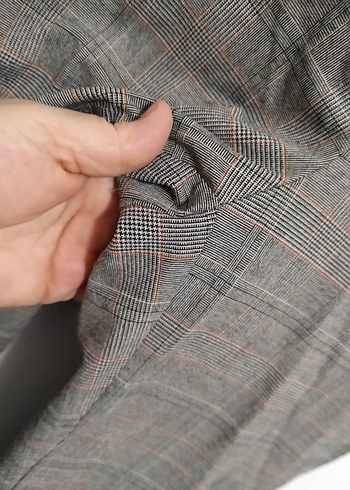 Düğmeli Bej Gri Kadın Kumaş Pantolon - Görsel 3