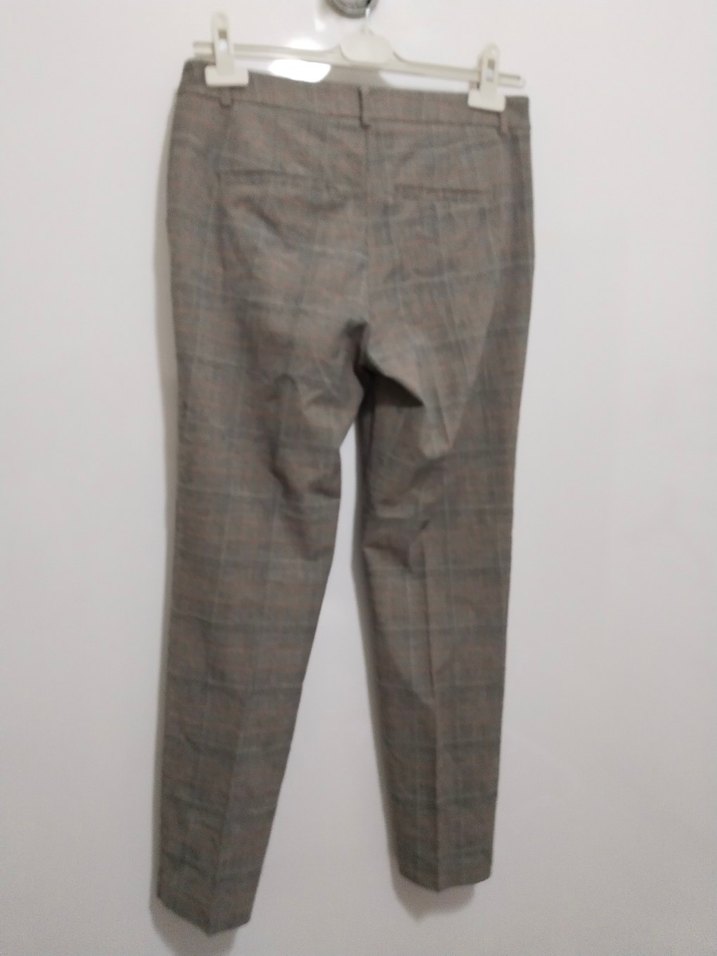 Düğmeli Bej Gri Kadın Kumaş Pantolon - Görsel 2