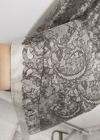 Dantel Detaylı Gri Kadın Uzun Takım - Görsel 4