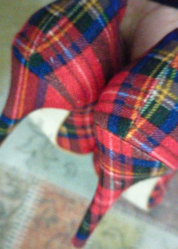 Kadın Çok Renkli Kareli Stiletto Topuklu Ayakkabı - Görsel 3