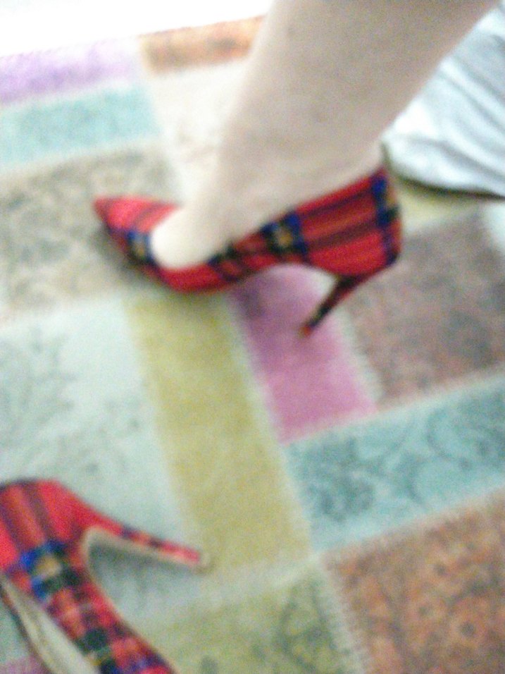 Kadın Çok Renkli Kareli Stiletto Topuklu Ayakkabı - Görsel 4