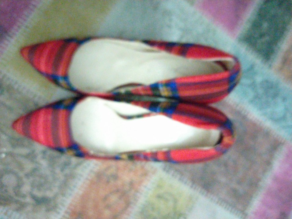 Kadın Çok Renkli Kareli Stiletto Topuklu Ayakkabı - Görsel 2