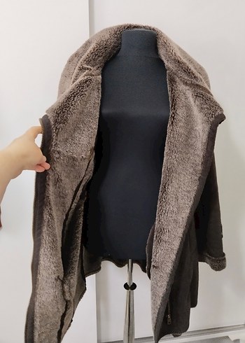 Kürk Detaylı Kahverengi Süet Biker Ceket - Görsel 4