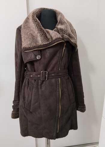 Kürk Detaylı Kahverengi Süet Biker Ceket - Görsel 2