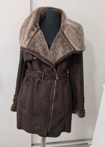 Kürk Detaylı Kahverengi Süet Biker Ceket - Görsel 3