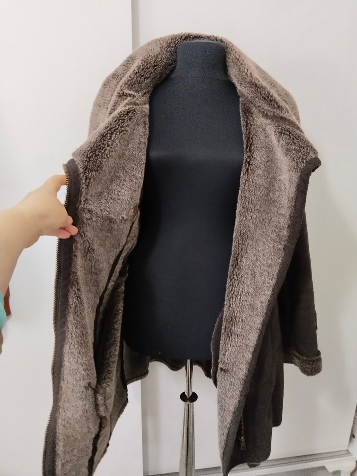 Kürk Detaylı Kahverengi Süet Biker Ceket - Görsel 4