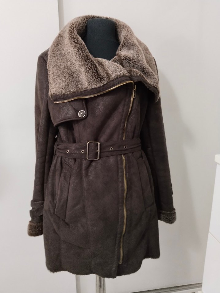 Kürk Detaylı Kahverengi Süet Biker Ceket - Görsel 2