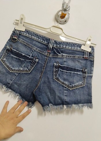 Kadın Koyu Mavi Batik Desen Kısa Kot Şort - Görsel 2