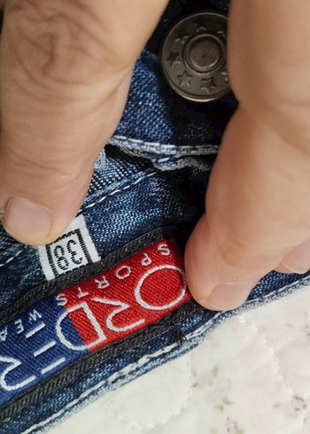 Kadın Koyu Mavi Batik Desen Kısa Kot Şort - Görsel 6