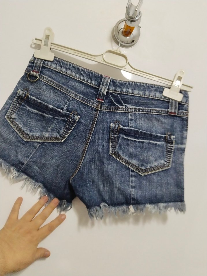 Kadın Koyu Mavi Batik Desen Kısa Kot Şort - Görsel 2