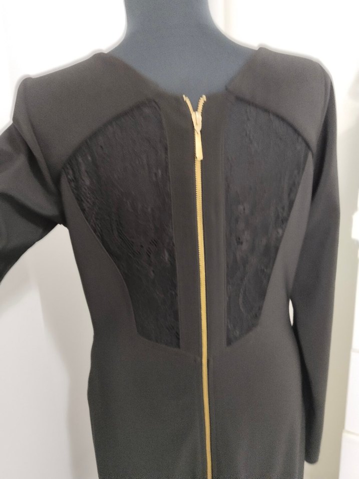 Siyah Uzun Kollu Drapeli Kadın Elbise - Görsel 5