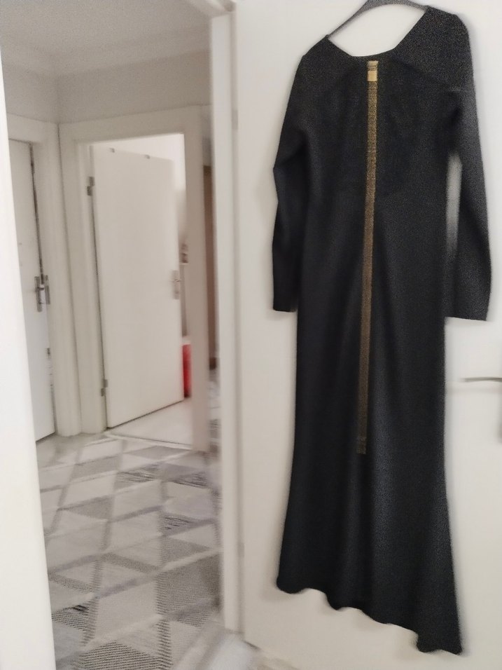 Siyah Uzun Kollu Drapeli Kadın Elbise - Görsel 2