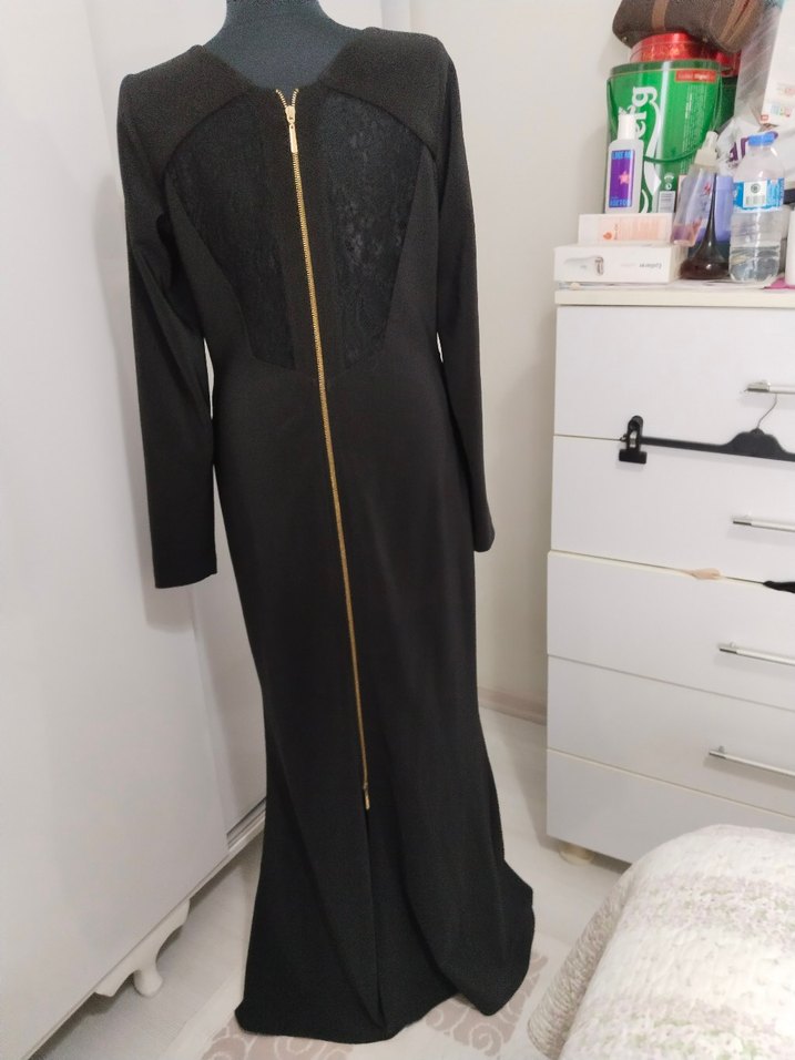 Siyah Uzun Kollu Drapeli Kadın Elbise - Görsel 3