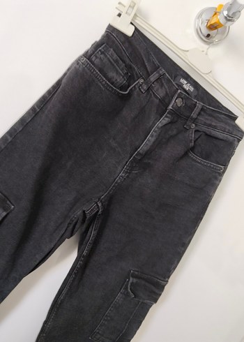 Siyah Bol Kesim Midi Denim Kadın Pantolon - Görsel 4