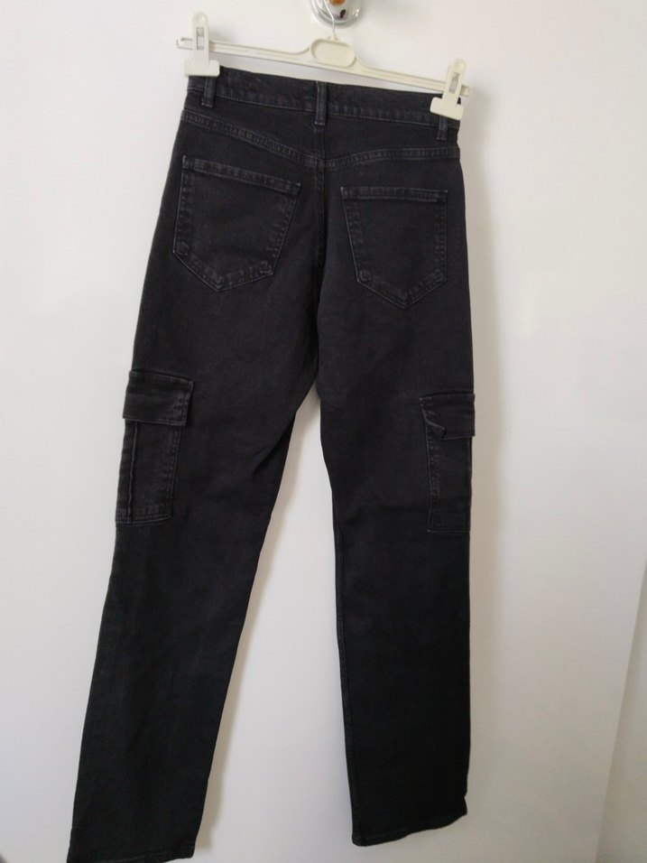 Siyah Bol Kesim Midi Denim Kadın Pantolon - Görsel 2