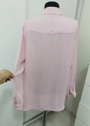 Pembe Düğmeli Uzun Kollu Kadın Gömlek - Görsel 2