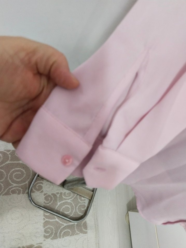 Pembe Düğmeli Uzun Kollu Kadın Gömlek - Görsel 4