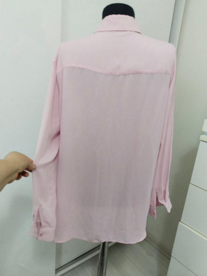 Pembe Düğmeli Uzun Kollu Kadın Gömlek - Görsel 2