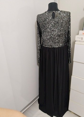Siyah Uzun Payetli Kadın Abiye Elbise - Görsel 2