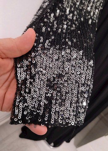 Siyah Uzun Payetli Kadın Abiye Elbise - Görsel 7