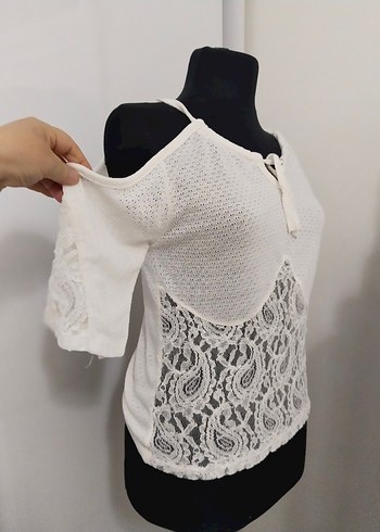 Dantel Detaylı Bohem Örgü Bluz - Görsel 2