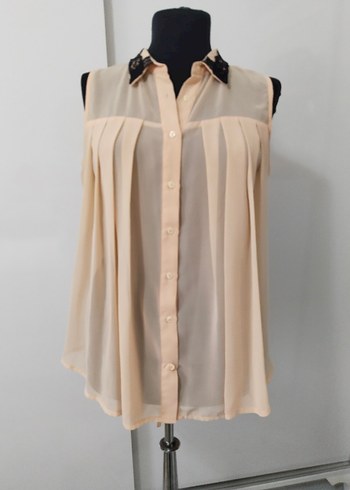 Bej Pilili Kolsuz Midi Gömlek - Görsel 2