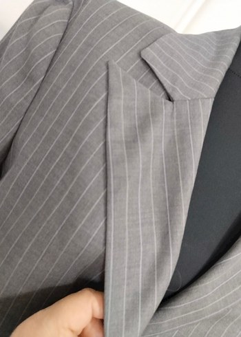 Düğmeli Gri Kadın Blazer Ceket - Görsel 4