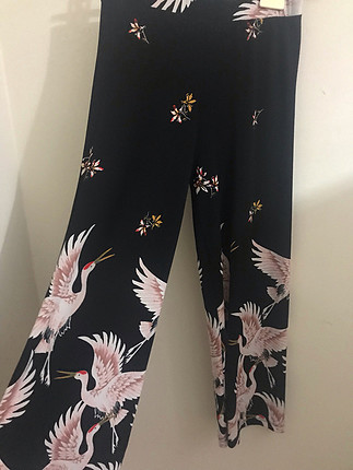 Abiye Siyah flamingolu salaş pantalon