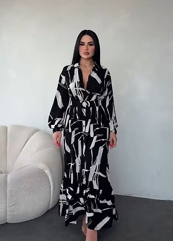 Yeni uzun kollu uzun gömlek elbise