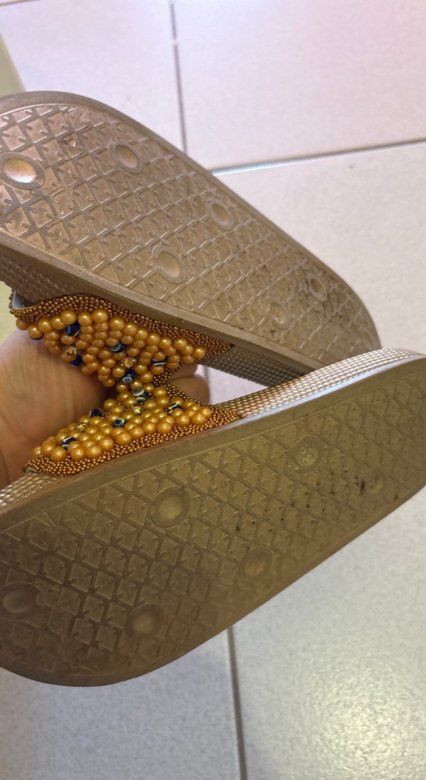 Boncuk İşlemeli Kahverengi Kadın Terlik - Görsel 4