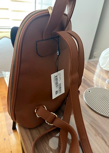 Deri Baskılı Kahverengi Kadın Sırt Çantası dogo - Görsel 4