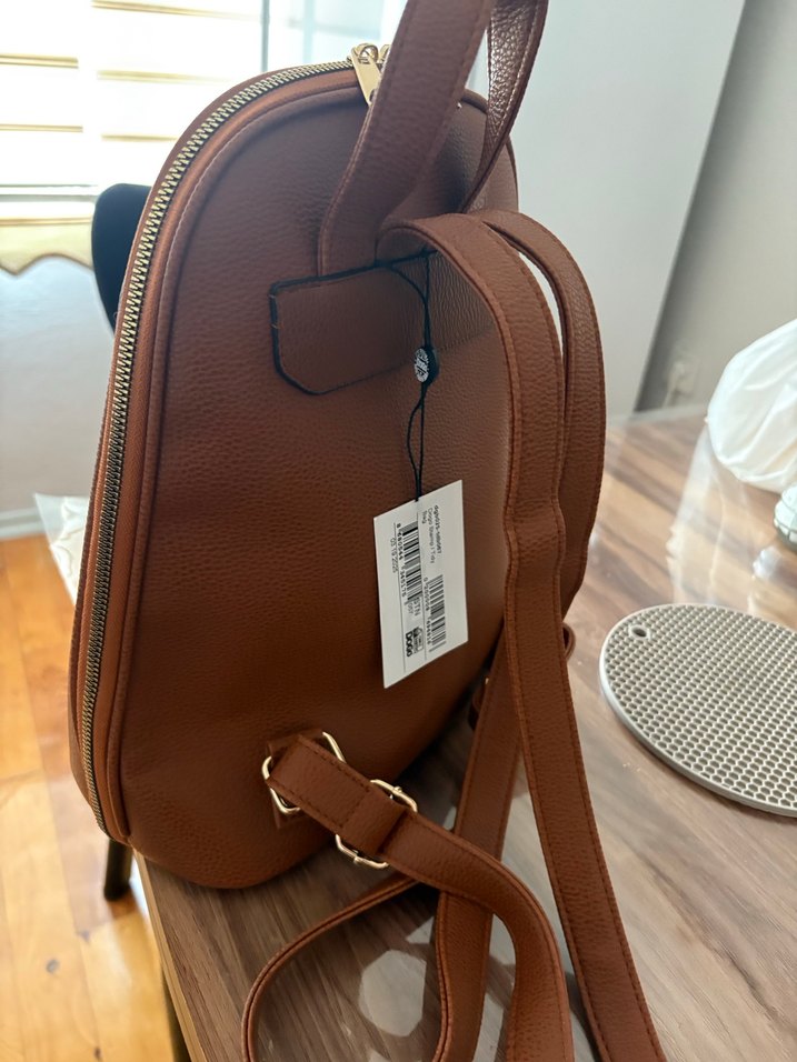 Deri Baskılı Kahverengi Kadın Sırt Çantası dogo - Görsel 4