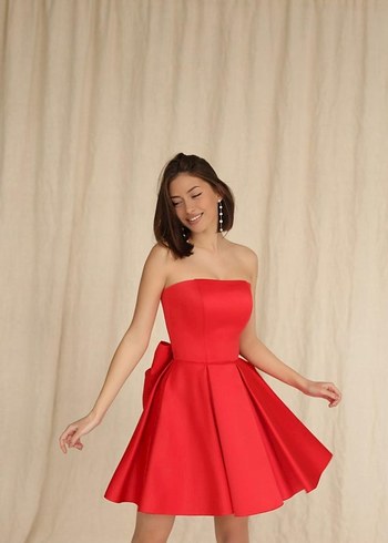 Kırmızı Mini Straplez Tangül&Alis moda evi elbise - Görsel 2