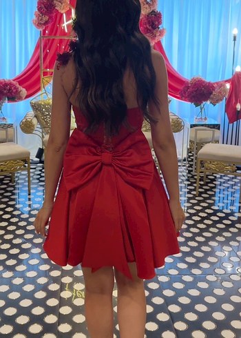 Kırmızı Mini Straplez Tangül&Alis moda evi elbise - Görsel 3