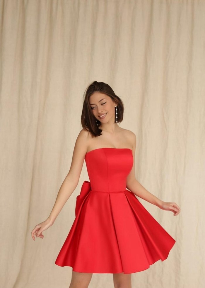 Kırmızı Mini Straplez Tangül&Alis moda evi elbise - Görsel 2
