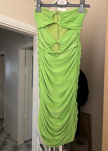 Yeşil Drapeli Straplez Uzun Abiye Elbise - Görsel 2