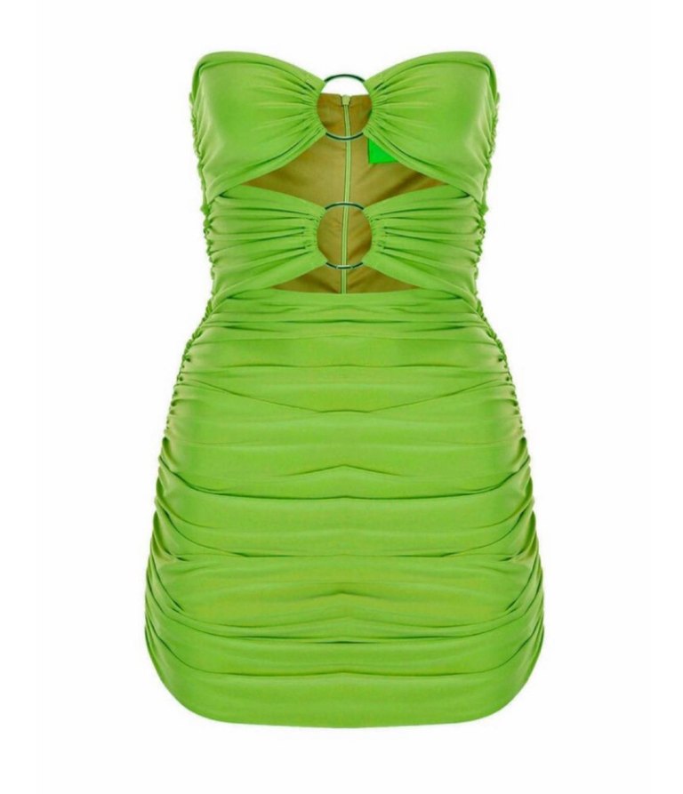 Yeşil Drapeli Straplez Uzun Abiye Elbise - Görsel 3