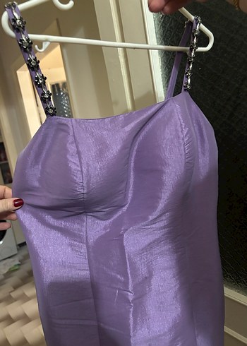 Mor Straplez Midi Elbise - Görsel 2